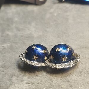 Blue Planet Star Stud Earrings with Crystal Halo